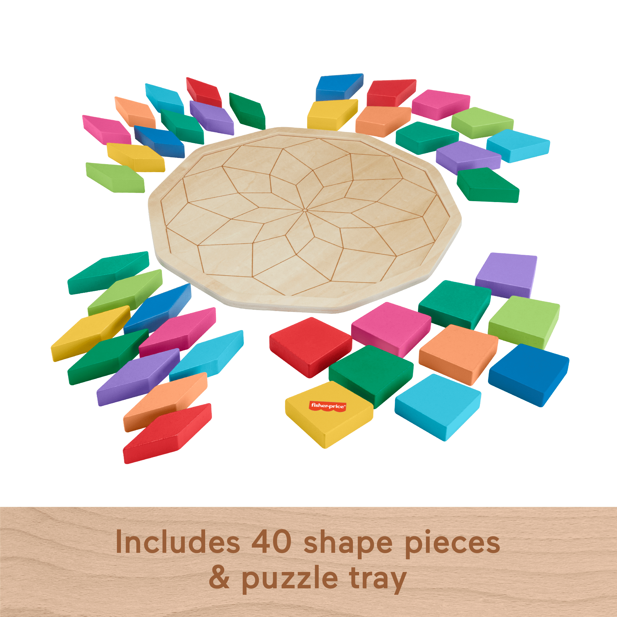 Fisher-Price Wooden Mandala Geometric Puzzle For Toddlers & Kids, 40 Wood Pieces