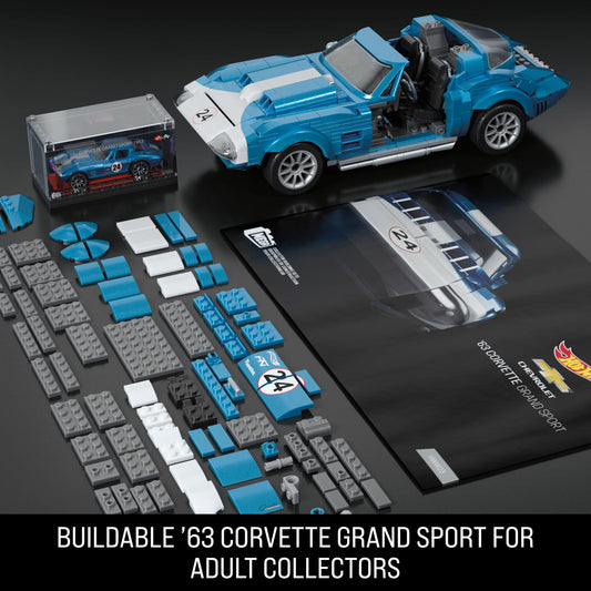 MEGA Hot Wheels 63 Corvette Grand Sport Race Car Building Toy Kit (1060 Pieces) For Collectors