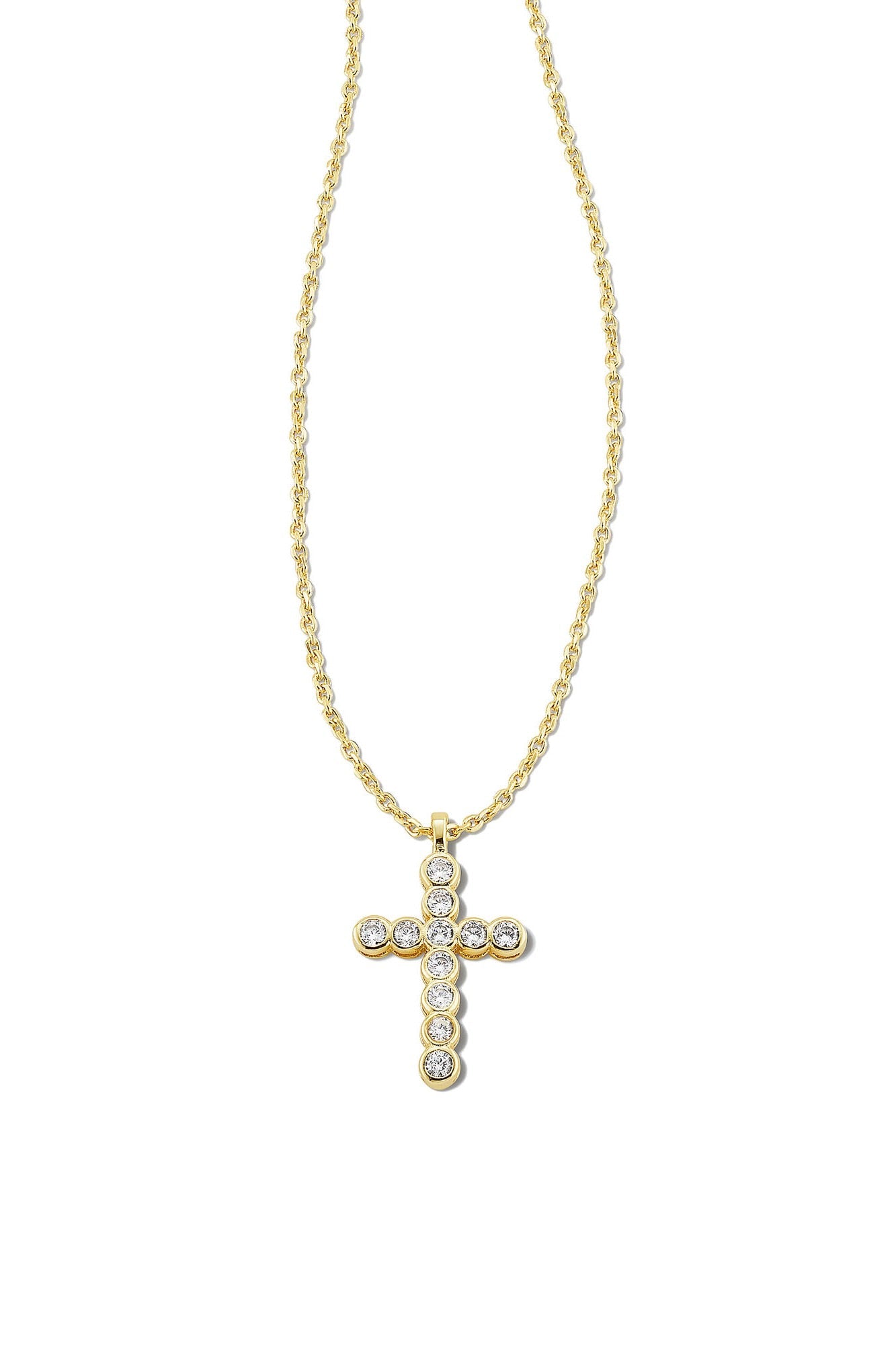 Cross Gold Pendant Necklace White CZ