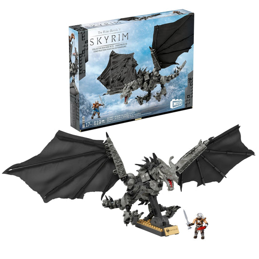 MEGA Skyrim Alduin The World Waster Building Kit With Action Figure (619 Pieces) For Collectors