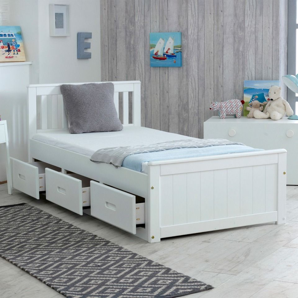 Mission White Wooden Storage Bed Frame – 3ft Single