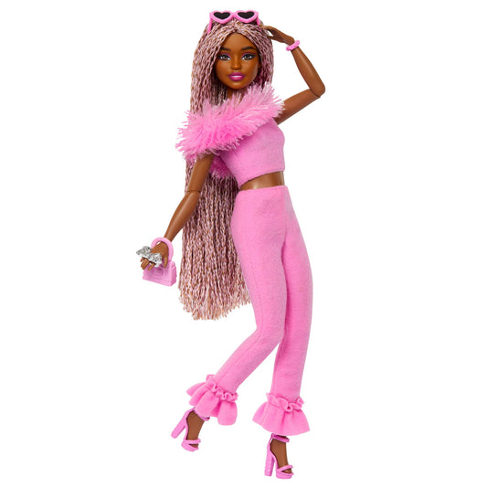 Barbie  Style de Luxe  Poupée4, Combinaison Rose, Cheveux Tressés