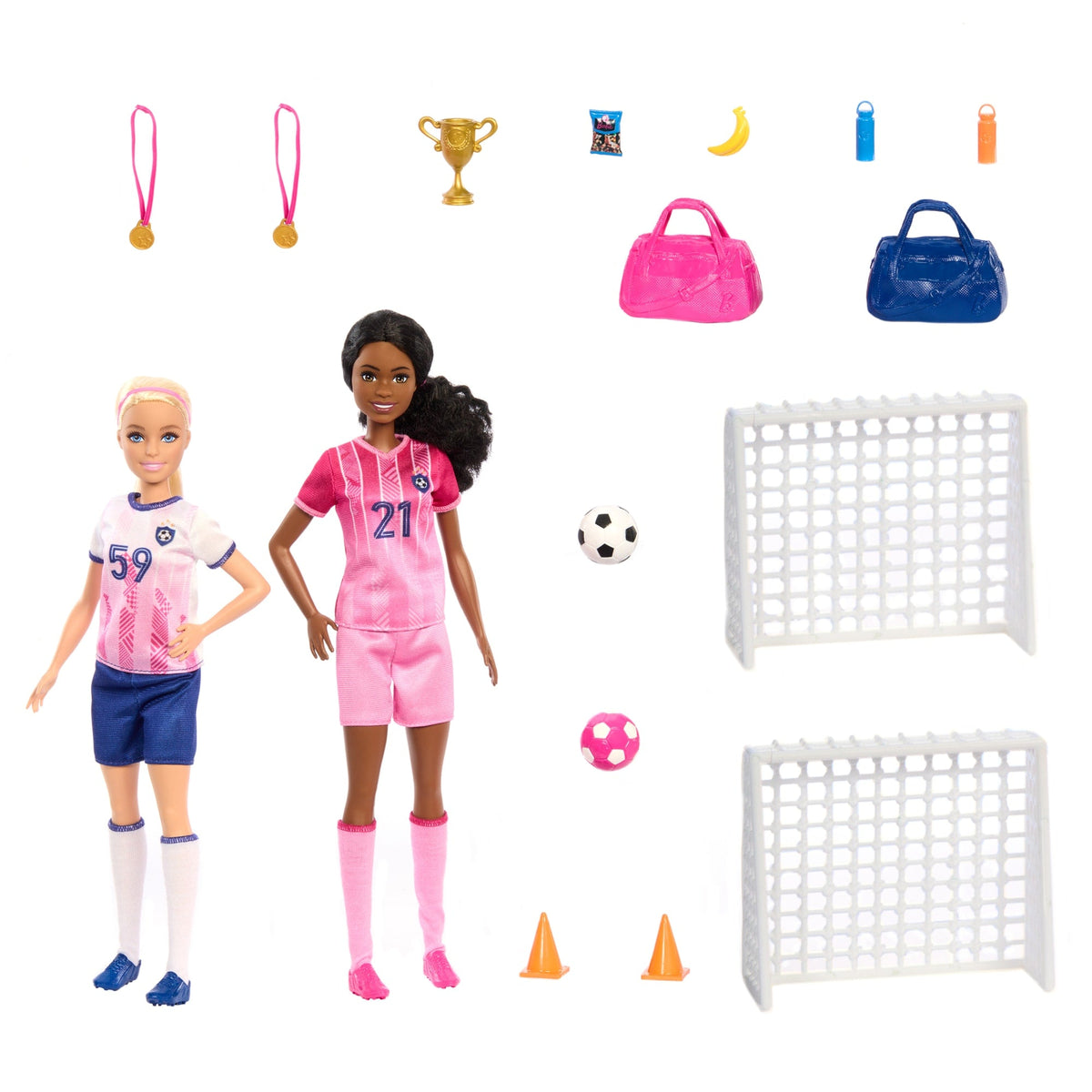 Barbie Soccer Playset With 2 Dolls & 15 Accessories Including 2 Nets, 2 Soccer Balls & More