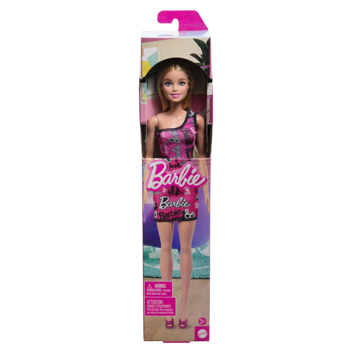 Barbie  Poupée Mode Avec Cheveux Blonds Lissés, Robe Rose, Chaussures