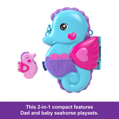 Polly Pocket Daddy & Me Seahorse Purse With 2 Micro Dolls, Pets & 13 Accessories, 2-in-1 Purse & Toy, Starring Shani