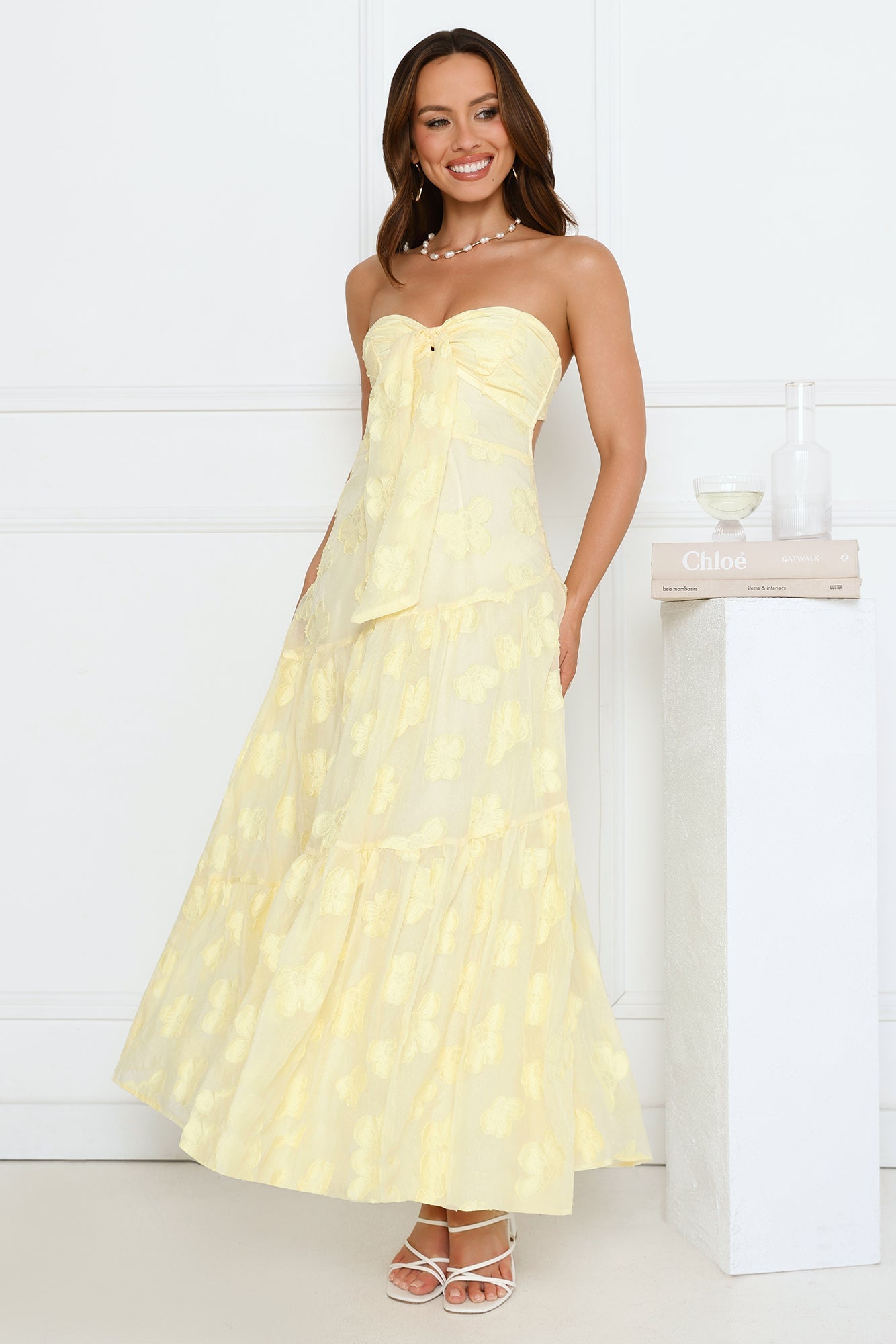 Rosé Blossom Strapless Maxi Dress Yellow