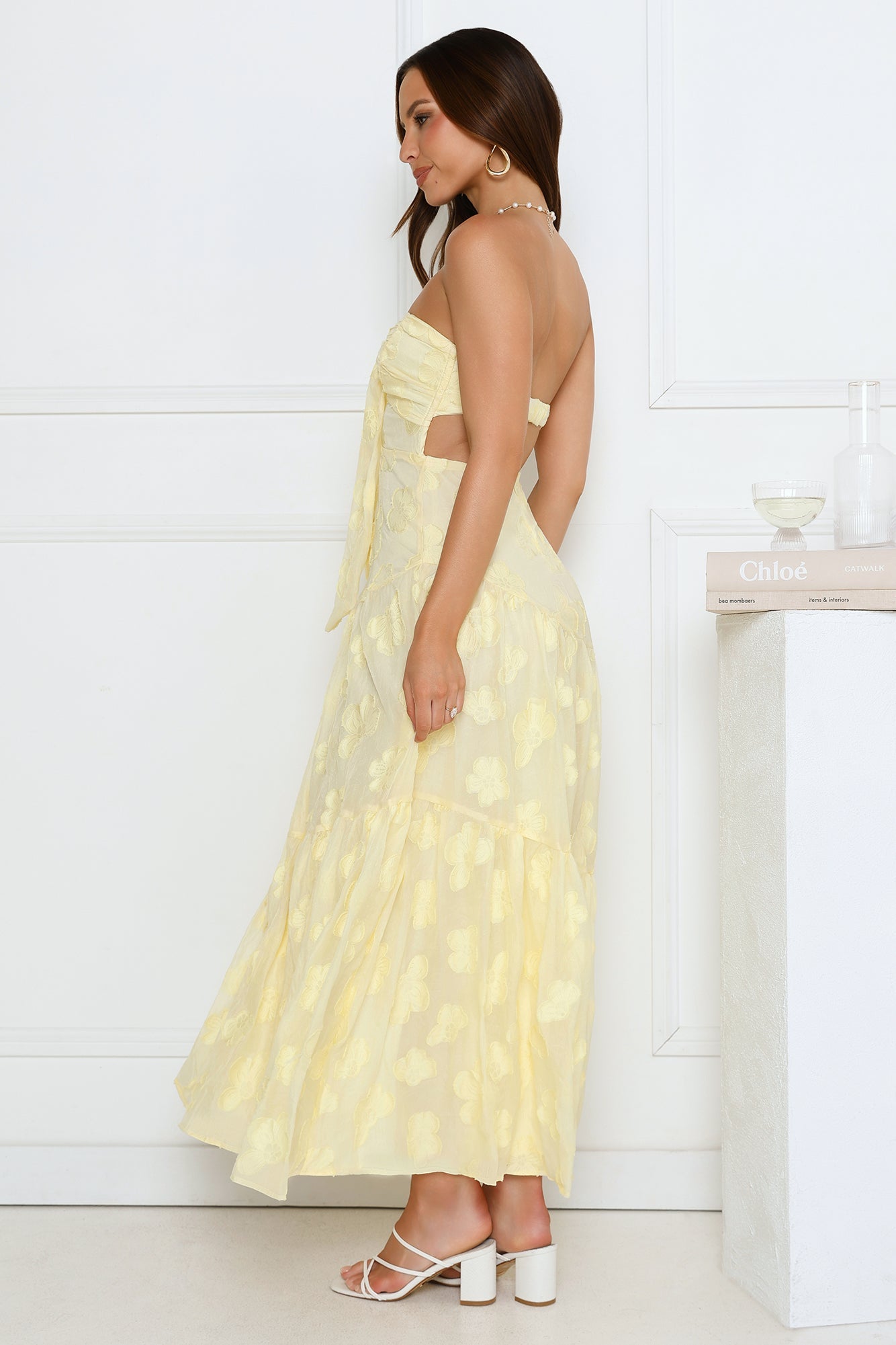 Rosé Blossom Strapless Maxi Dress Yellow