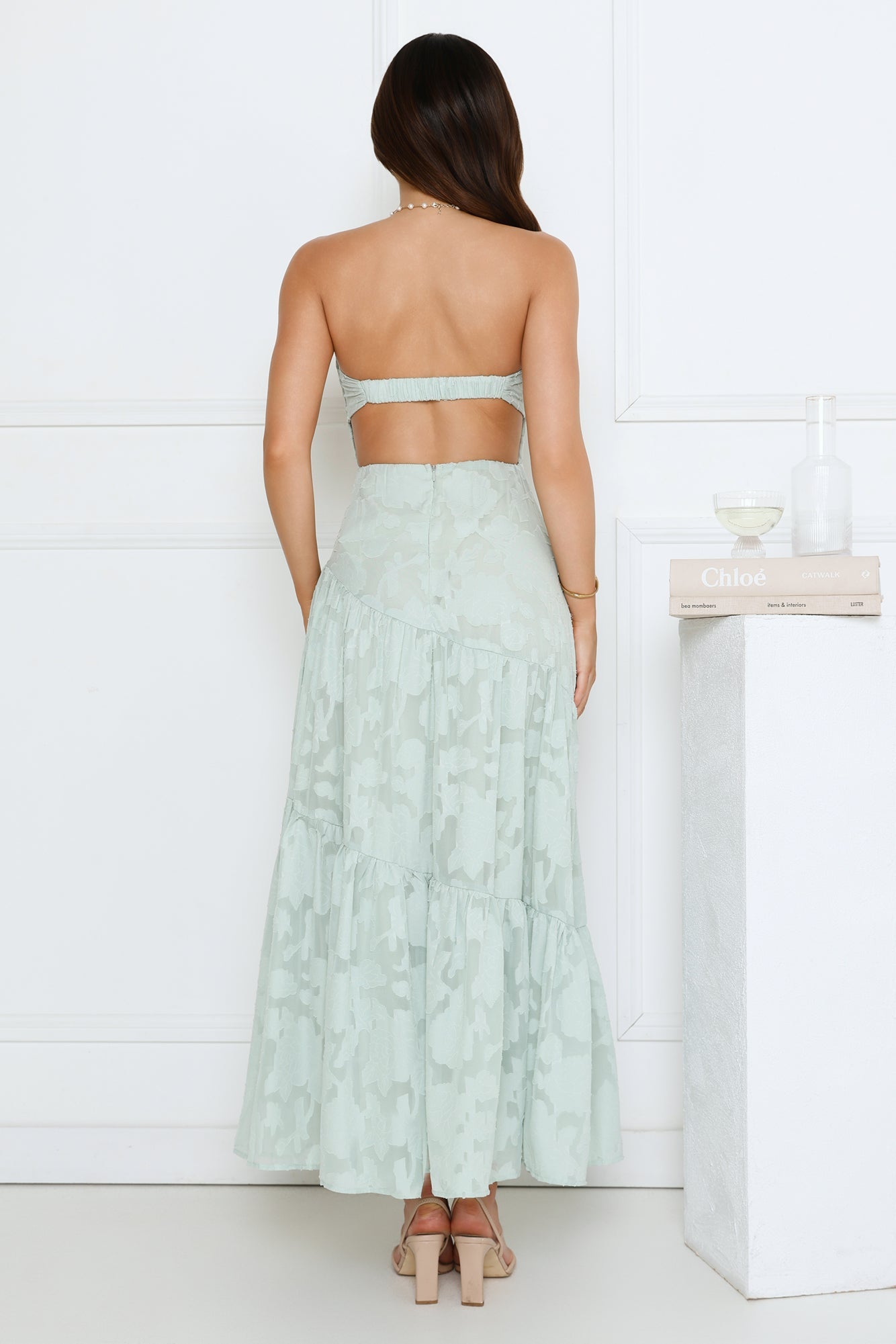 Honey Petal Haze Strapless Maxi Dress Sage