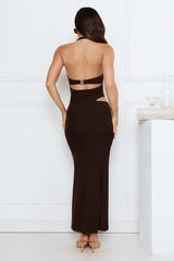 Midnight Élan Halter Maxi Dress Brown