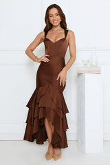 Formal Whimsy Satin Maxi Dress Brown