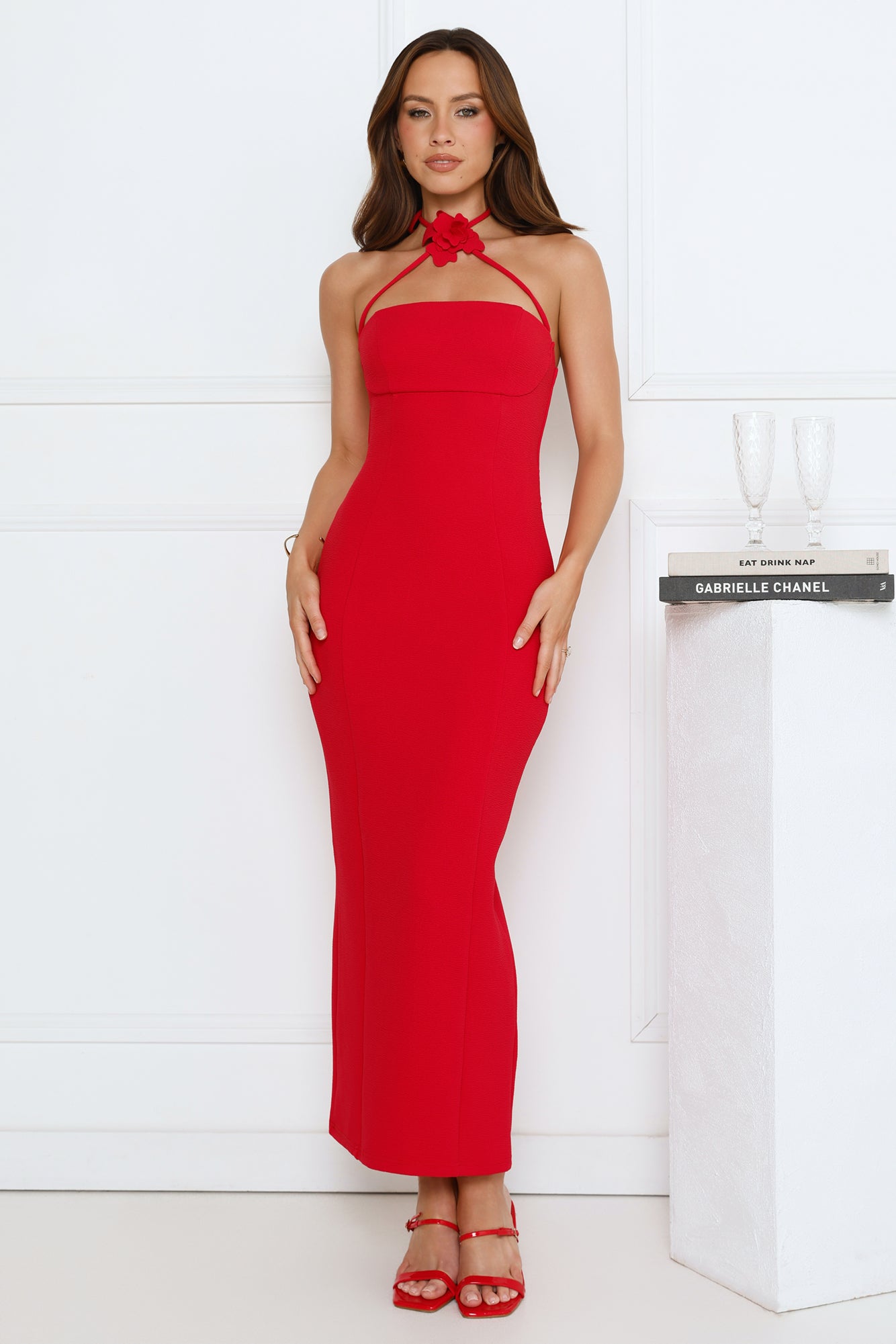 Flower Fling Halter Maxi Dress Red