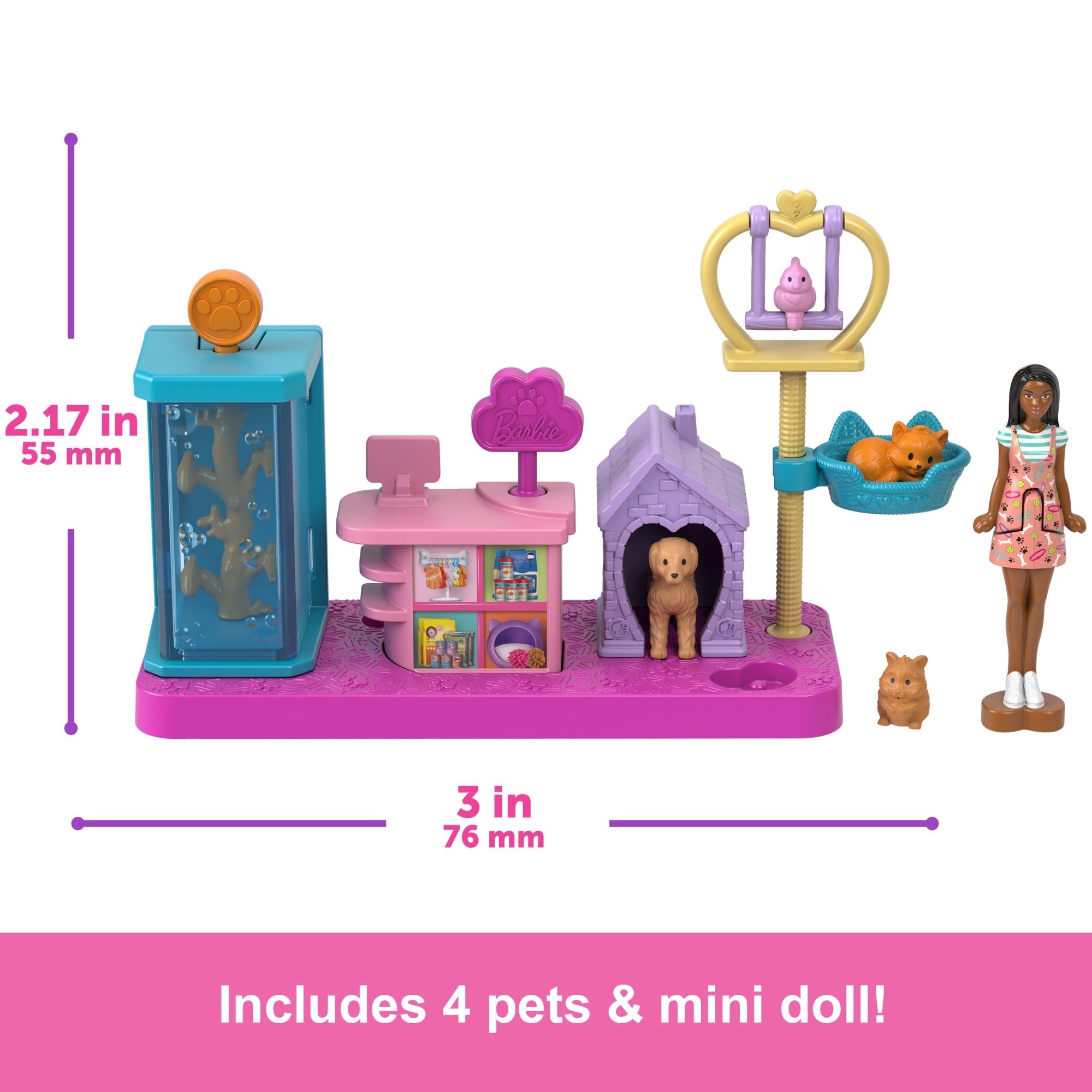 Barbie Mini Barbieland Collectible Pet Boutique Playset With 1.5-inch Barbie Doll, interactive Play Areas For Storytelling Fun
