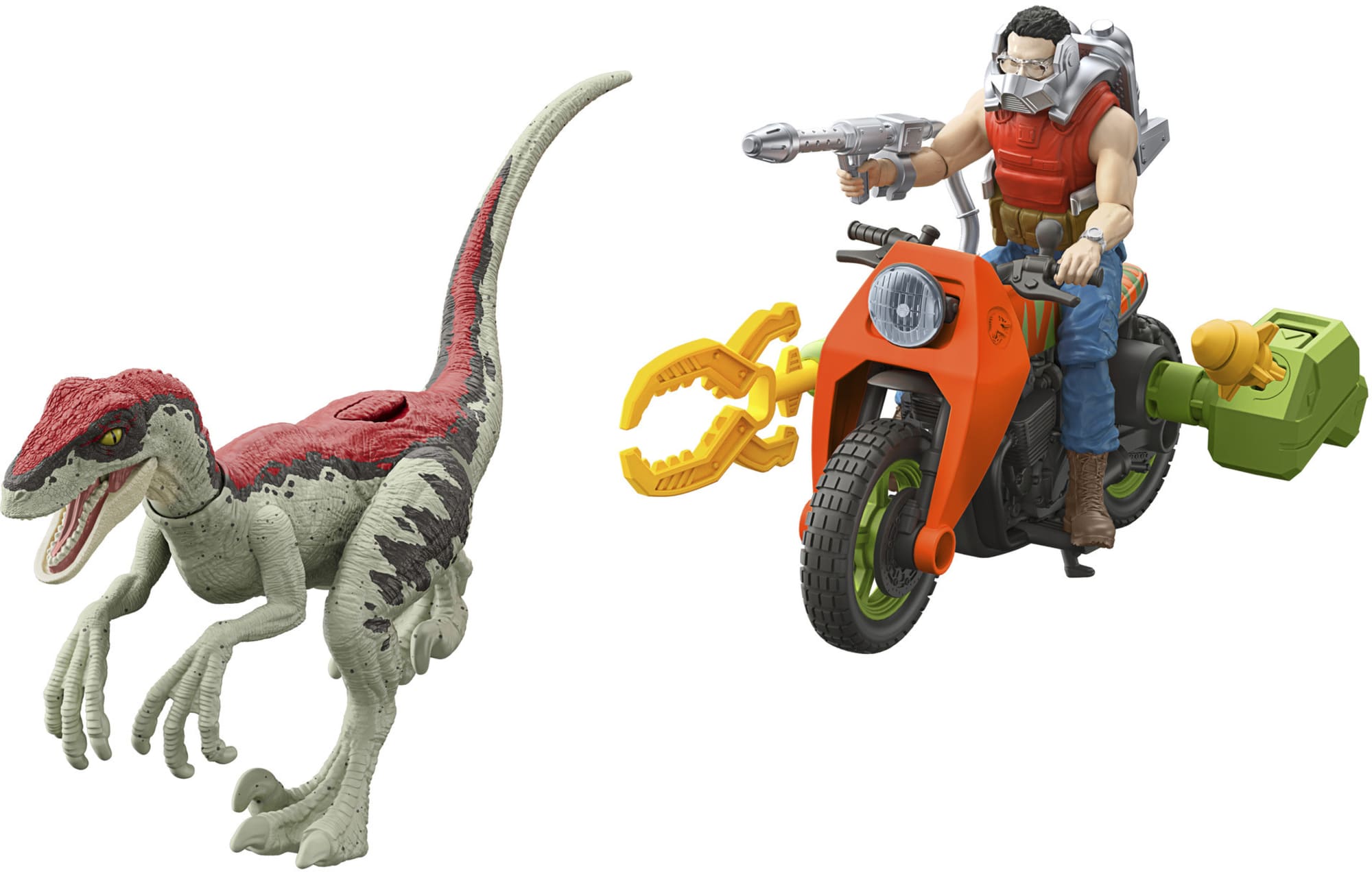 Jurassic Park ’93 Classic Dennis Nedry Action Figure, Motorcycle & Dinosaur Toy Set, 3.75-in Scale