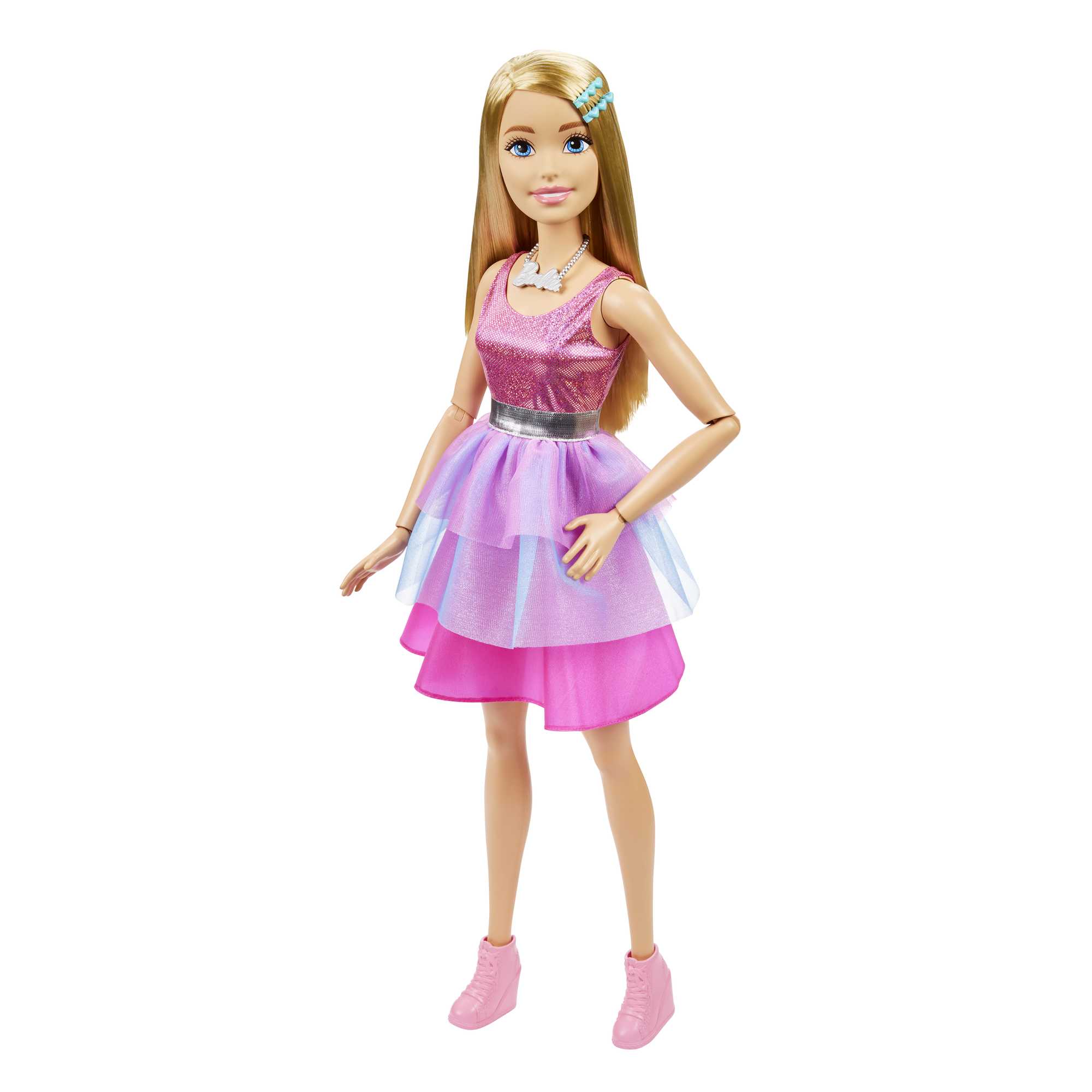 Barbie Large Dolls Muñeca Vestido Rosa con Morado Cabello Rubio 71 cm