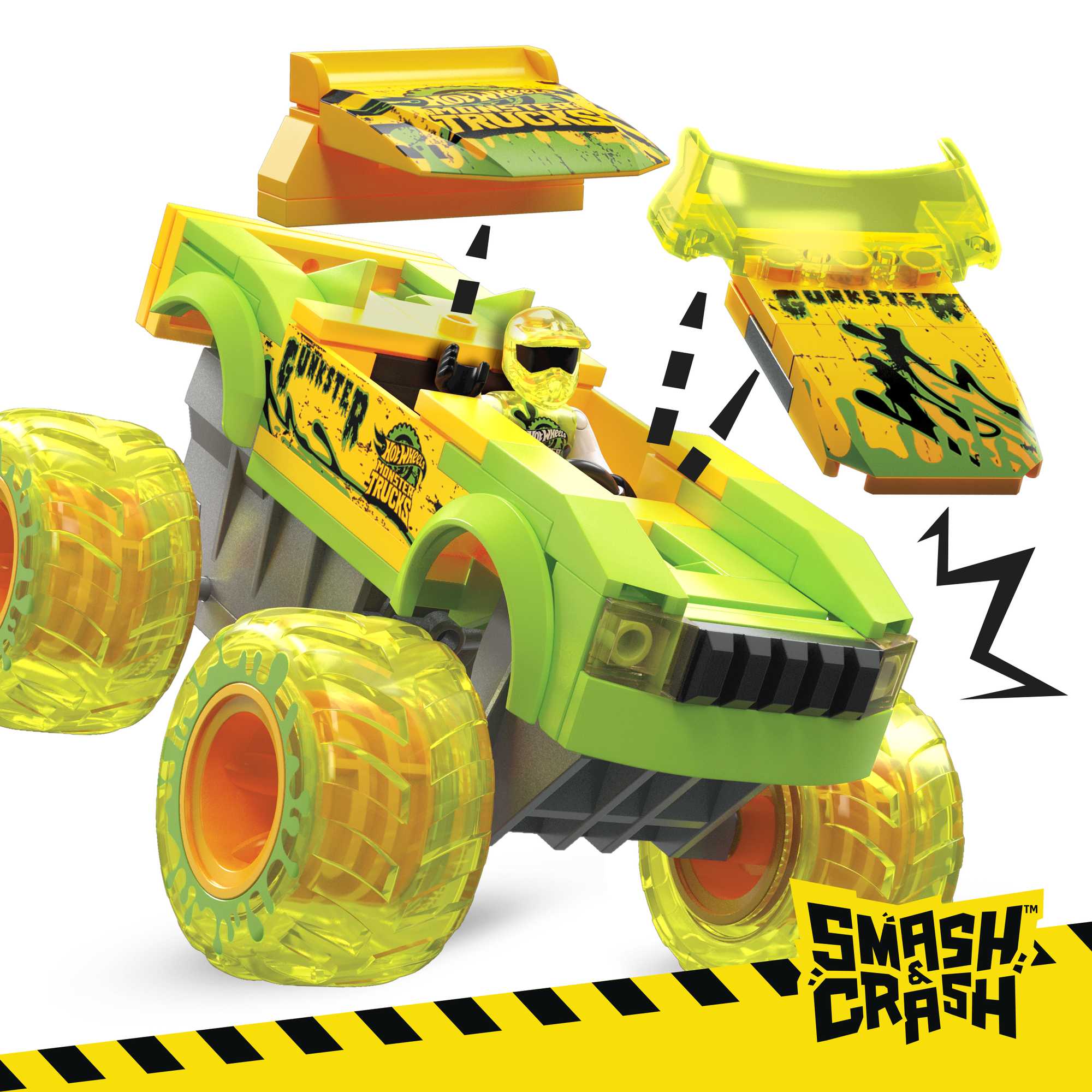 MEGA Hot Wheels Smash & Crash Gunkster Monster Truck Building Toy With 1 Figure (84 Pieces)